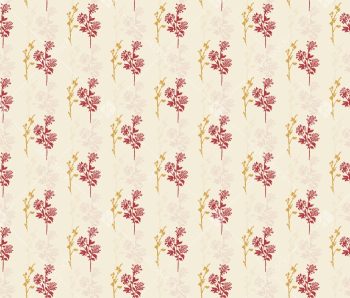Saffron Crimson Botanical Stripe Seamless Pattern with Delicate Floral Silhouettes