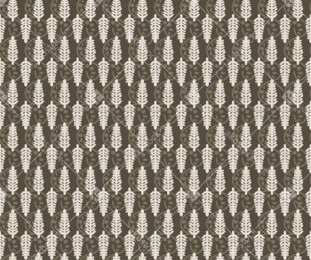 Taupe Leaf Stripe Seamless Pattern with Ivory Folk Buti and Curved Vine Rhythm