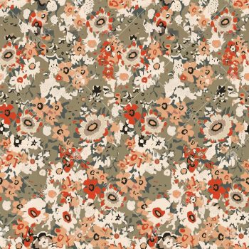 Earthy Wildflower Meadow Seamless Pattern with Coral Blooms and Painterly Botanicals