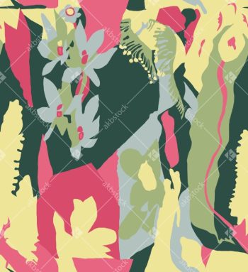 Tropical Abstract Floral Seamless Pattern with Coral Jungle Blocks and Soft Botanical Layers