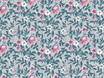 Pink Floral Vine Seamless Pattern with Delicate Blossoms and Leaves