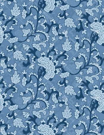 Blue Ornamental Floral Seamless Pattern with Elegant Curved Vine Motifs