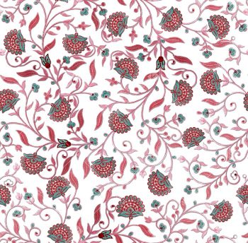 Delicate Embroidered Floral Vine Seamless Pattern in Pink and Aqua