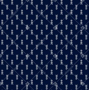 Navy Blue Minimal Buti Seamless Pattern with Small White Leaf Motifs