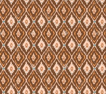 Earthy Olive Ikat Seamless Pattern with Soft Diamond Ethnic Motifs
