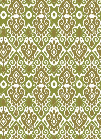 Olive Ornamental Seamless Pattern with Tribal Scroll and Ethnic Motifs
