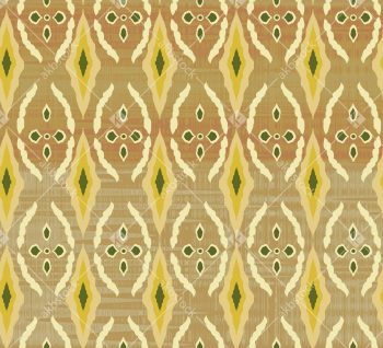 Earthy Geometric Ikat Seamless Pattern with Yellow Diamond Ethnic Motifs