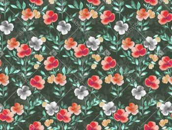 Elegant Floral Seamless Pattern with Coral White and Peach Blossoms on Dark Ground