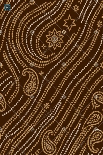 Bandhani Paisley Seamless Pattern with Flowing Dotted Stripes on Deep Brown Background