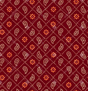 Bandhani Paisley Seamless Pattern with Deep Red Ground and Floral Diamond Motifs