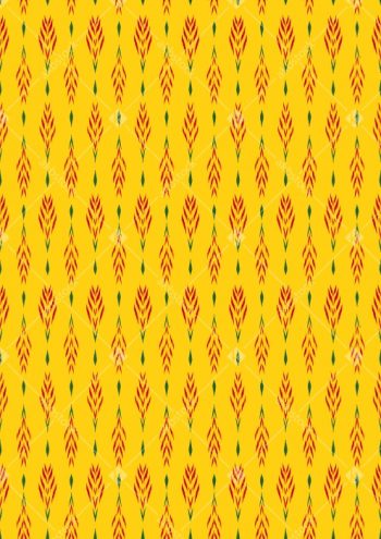 Stylized Ikat Leaf Seamless Pattern with Yellow Ground and Vertical Ethnic Motifs