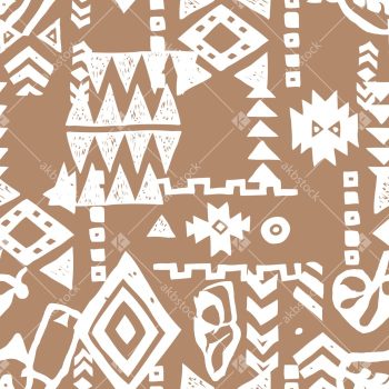 Abstract Tribal Seamless Pattern with White Ethnic Geometric Motifs on Warm Beige Ground