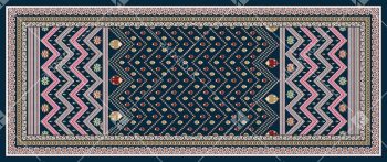 Traditional Chevron Dupatta Design in Deep Teal with Pink and Beige Accents