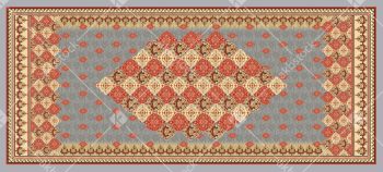 Traditional Diamond Motif Dupatta Design in Coral Red, Beige and Soft Grey