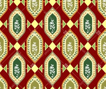 Traditional Ethnic Medallion Seamless Pattern in Rust Red, Olive Green, and Beige for Textile and Decorative Surface Printing