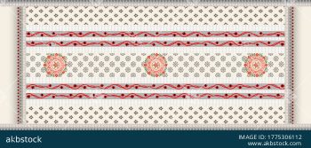 Elegant Ethnic Floral Medallion Dupatta Design with Traditional Border Layout - Color 2