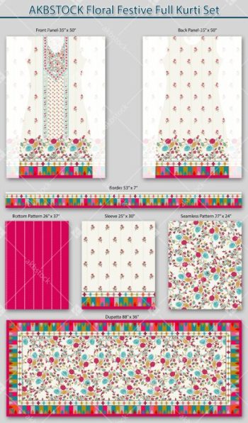 Floral Festive Full Kurti Set – Coordinated Front, Back, Sleeve, Border, Bottom and Dupatta Design