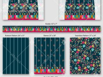 Midnight Floral Festive Full Kurti Set – Premium Coordinated Front, Back, Sleeve, Border and Dupatta Design