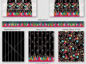 Midnight Floral Festive Full Kurti Set – Premium Black Coordinated Ethnic Design with Dupatta