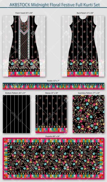 Midnight Floral Festive Full Kurti Set – Premium Black Coordinated Ethnic Design with Dupatta