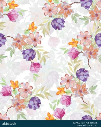 Elegant Watercolor Floral Seamless Pattern Set in Four Versatile Colorways - Color 4