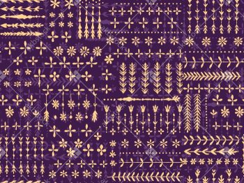 Handmade Tribal Border Seamless Pattern Set with Folk Motif Elements - Color 1