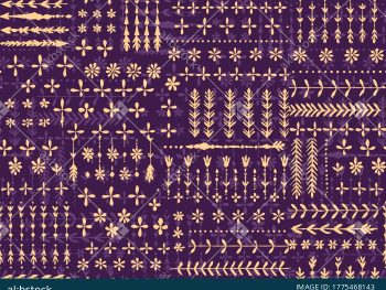 Handmade Tribal Border Seamless Pattern Set with Folk Motif Elements - Color 1