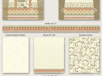 Ivory Gold Heritage Kurti Set Digital Textile Design with Dupatta and Coordinated Panels