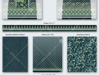 Royal Teal Heritage Kurti Set Digital Textile Design with Dupatta and Coordinated Panels