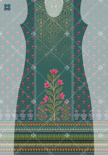 Teal Gulnaar Heritage Kurti Front and Back Panel Design - Color 1