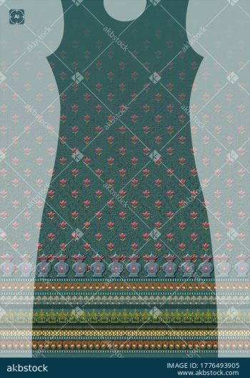 Teal Gulnaar Heritage Kurti Front and Back Panel Design - Color 2