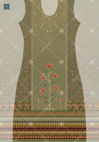 Olive Gulnaar Heritage Kurti Front and Back Panel Design - Color 1