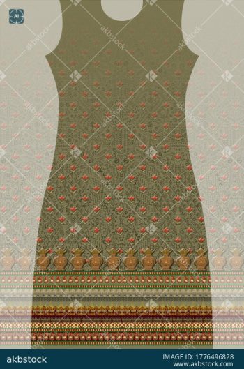 Olive Gulnaar Heritage Kurti Front and Back Panel Design - Color 2