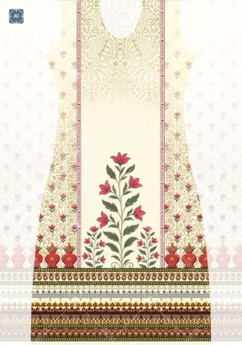 Ivory Gulnaar Heritage Kurti Front Back and Seamless Allover Design - Color 1