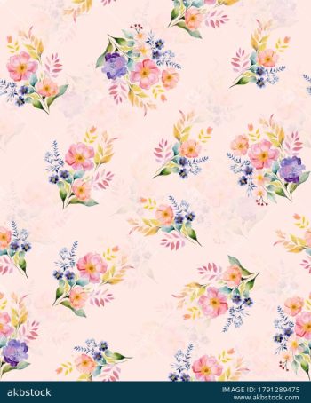 Elegant Watercolor Floral Seamless Pattern with Soft Botanical Bouquets - Color 2