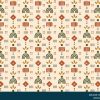 Boho Geometric Seamless Pattern with Abstract Folk Motifs in Earthy Tones - Color 2