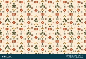 Boho Geometric Seamless Pattern with Abstract Folk Motifs in Earthy Tones - Color 2