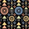 Black Boho Geometric Seamless Pattern with Colorful Folk Tribal Motifs - Color 1