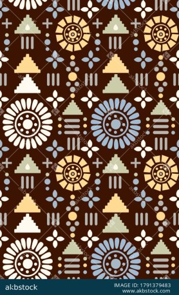 Black Boho Geometric Seamless Pattern with Colorful Folk Tribal Motifs - Color 3