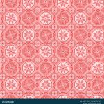 Coral Pink Geometric Floral Seamless Pattern with Octagon and Diamond Motifs
