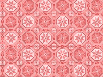 Coral Pink Geometric Floral Seamless Pattern with Octagon and Diamond Motifs