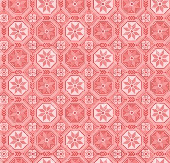 Coral Pink Geometric Floral Seamless Pattern with Octagon and Diamond Motifs