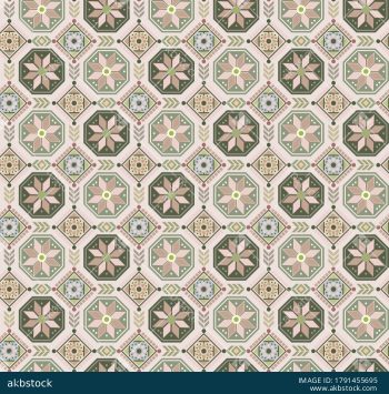 Turquoise Geometric Floral Seamless Pattern with Octagon and Diamond Motifs - Color 3