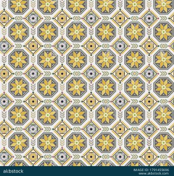 Turquoise Geometric Floral Seamless Pattern with Octagon and Diamond Motifs - Color 4