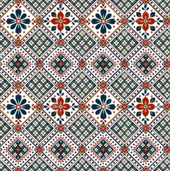 Geometric Floral Diamond Seamless Pattern Set with Three Colorways - Color 1