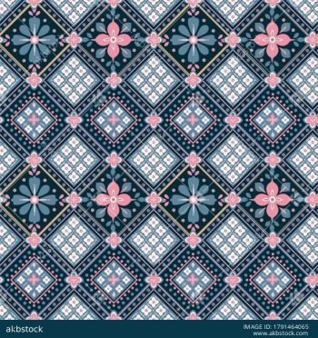Geometric Floral Diamond Seamless Pattern Set with Three Colorways - Color 2